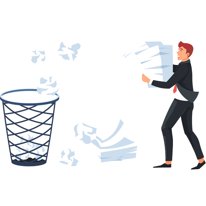 Man throwing out papers